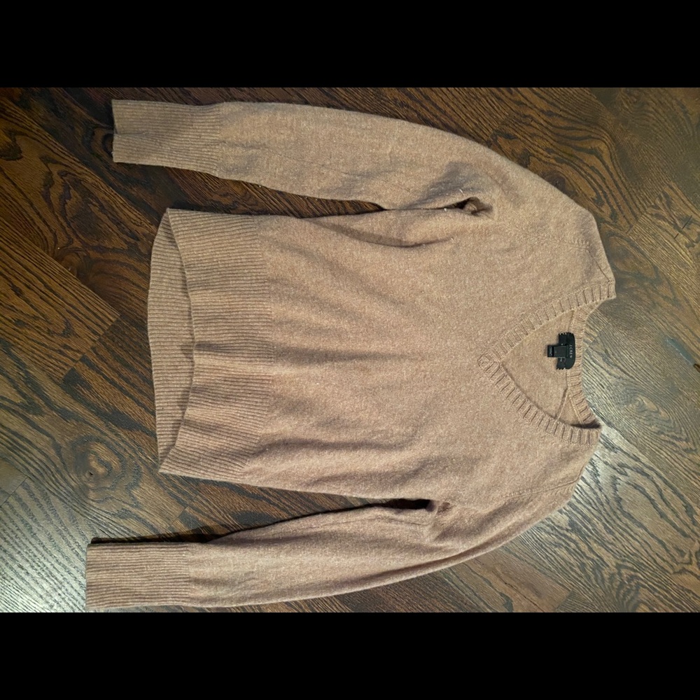 JCrew cashmere camel v-neck sweater.